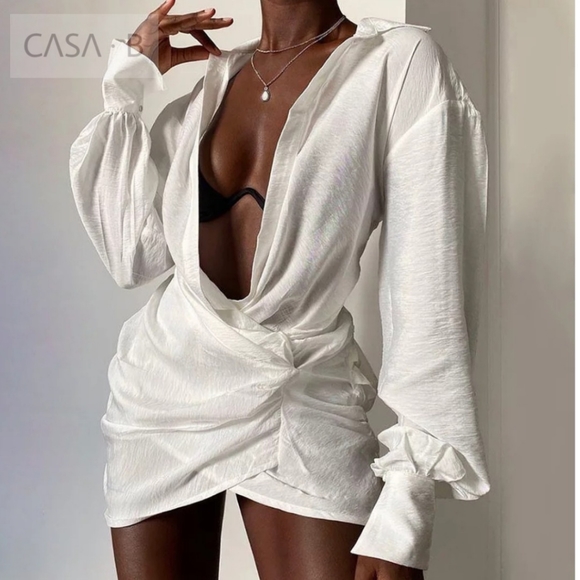 5⭐️CASA B RESORT| Natasha Wrap-Front Shirt Dress Coverup - Picture 2 of 13